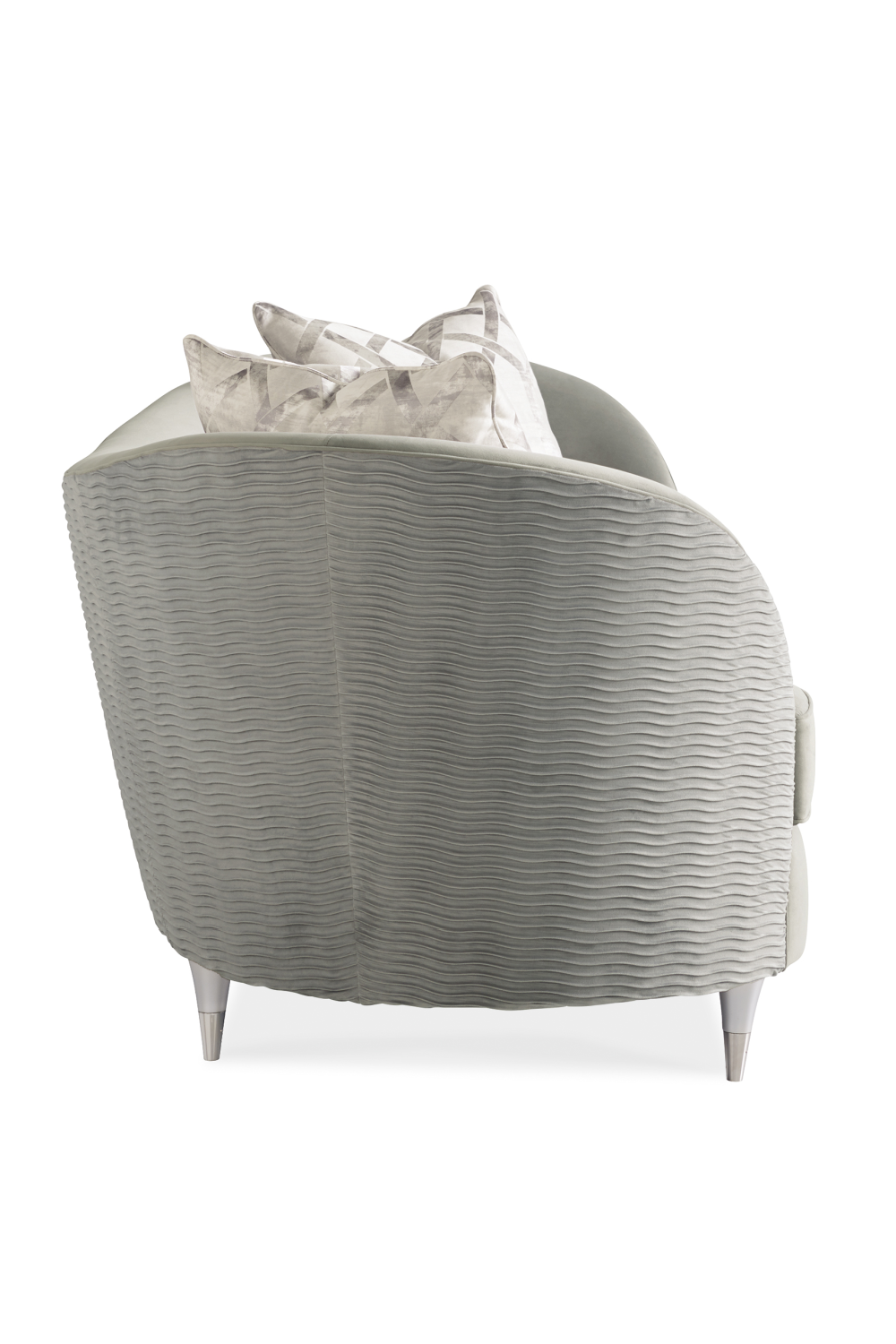 Gray Velvet Curved Sofa | Caracole Farrah | Caracole.eu.com