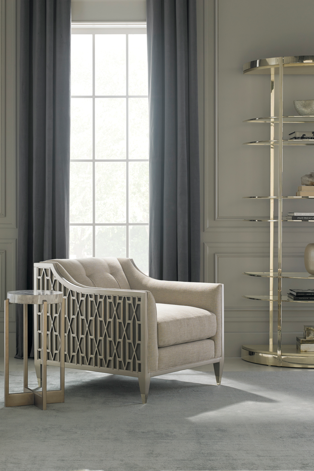 Half-Moon Gold Shelving Unit | Caracole Up Up And Away | Caracole.eu.com