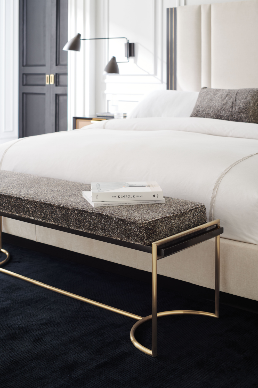 Gray Velvet Bench | Caracole Slim Line | Caracole.eu.com