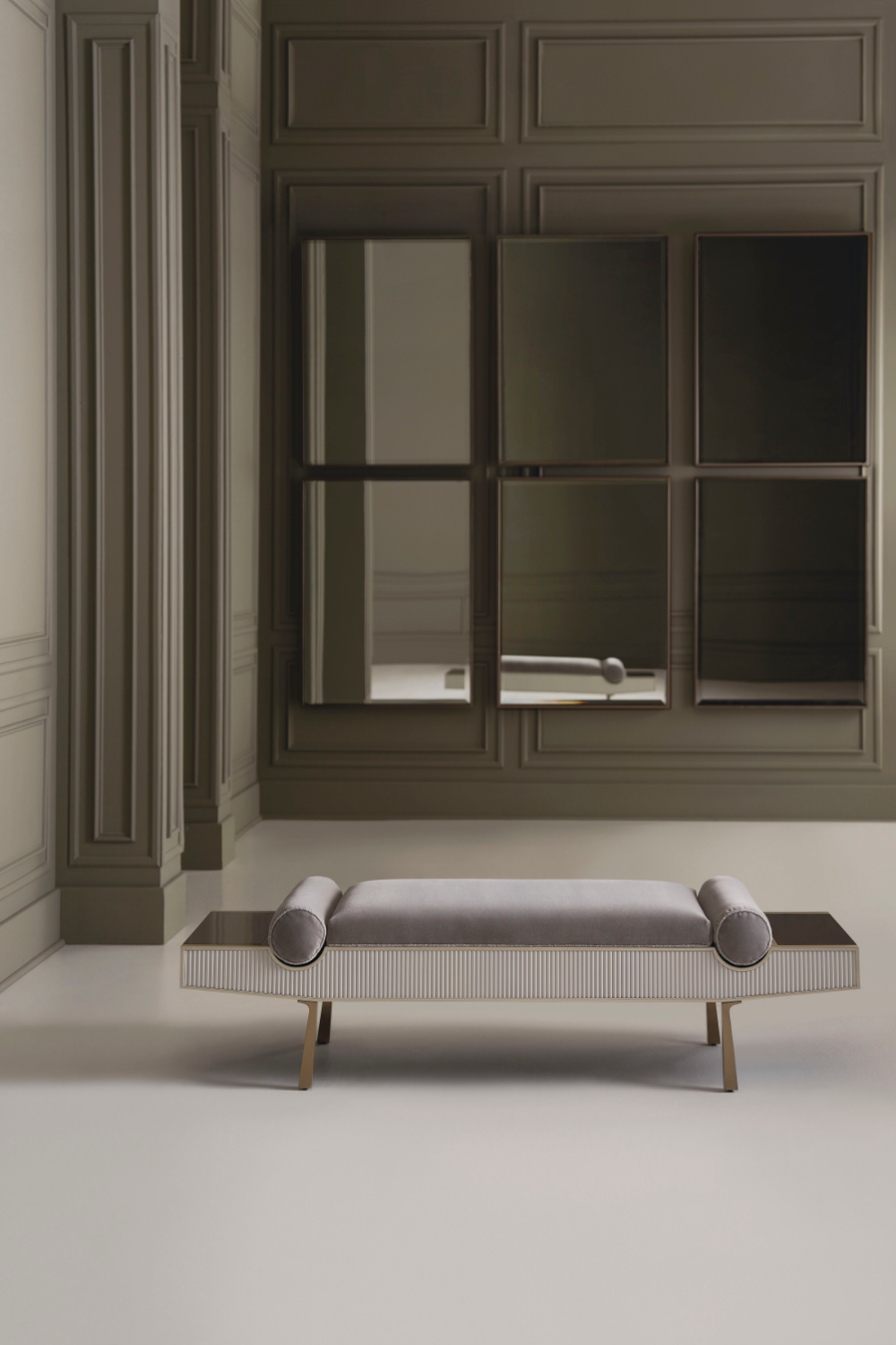 Gray Mohair Modern Bench | Caracole Roll Play | Caracole.eu.com