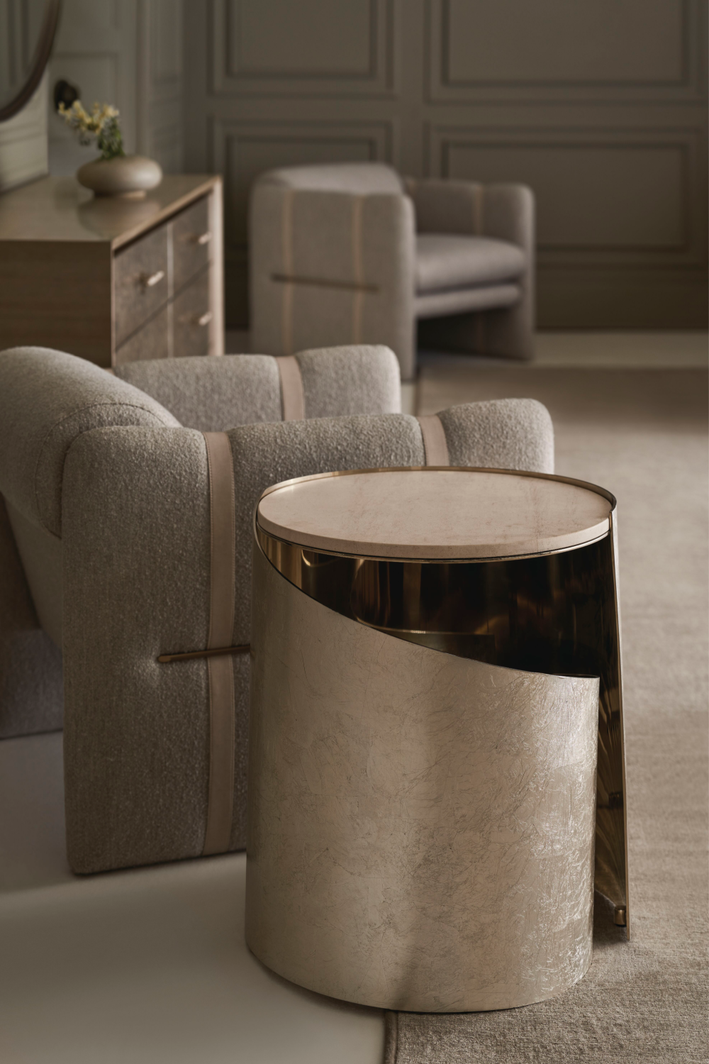Spiral Silver Leaf Side Table | Caracole Nautilus | Caracole.eu.com