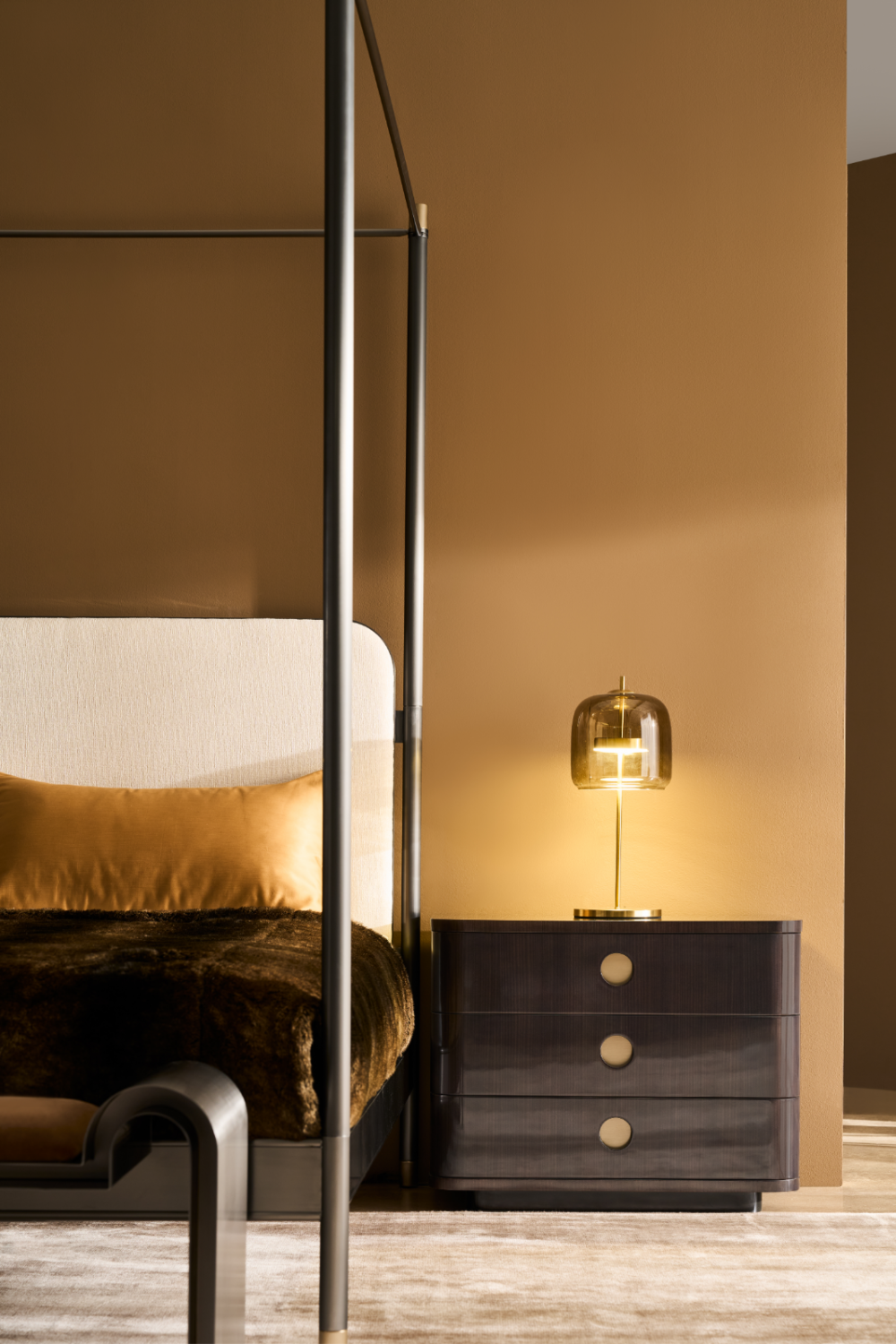 Bronze Framed Velvet Bench | Caracole Beau | Caracole.eu.com