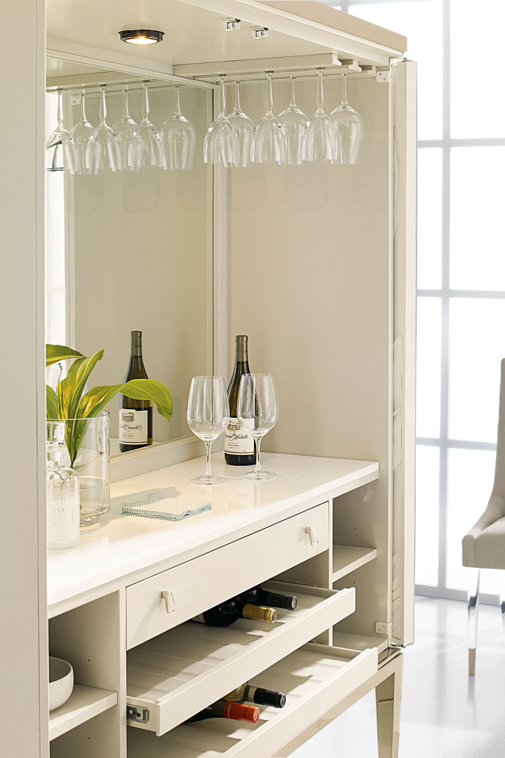 Carved White Modern Bar Cabinet | Caracole Palms Up! | Caracole.eu.com