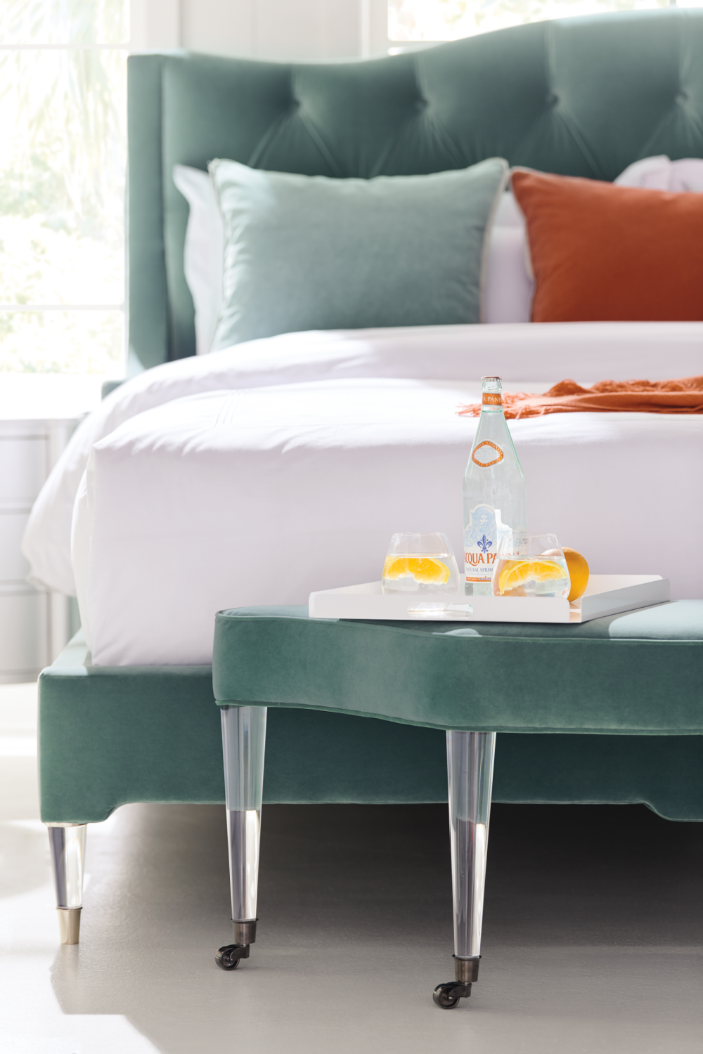Blue Upholstered Tufted California King Bed | Caracole Do Not Disturb | Caracole.eu.com