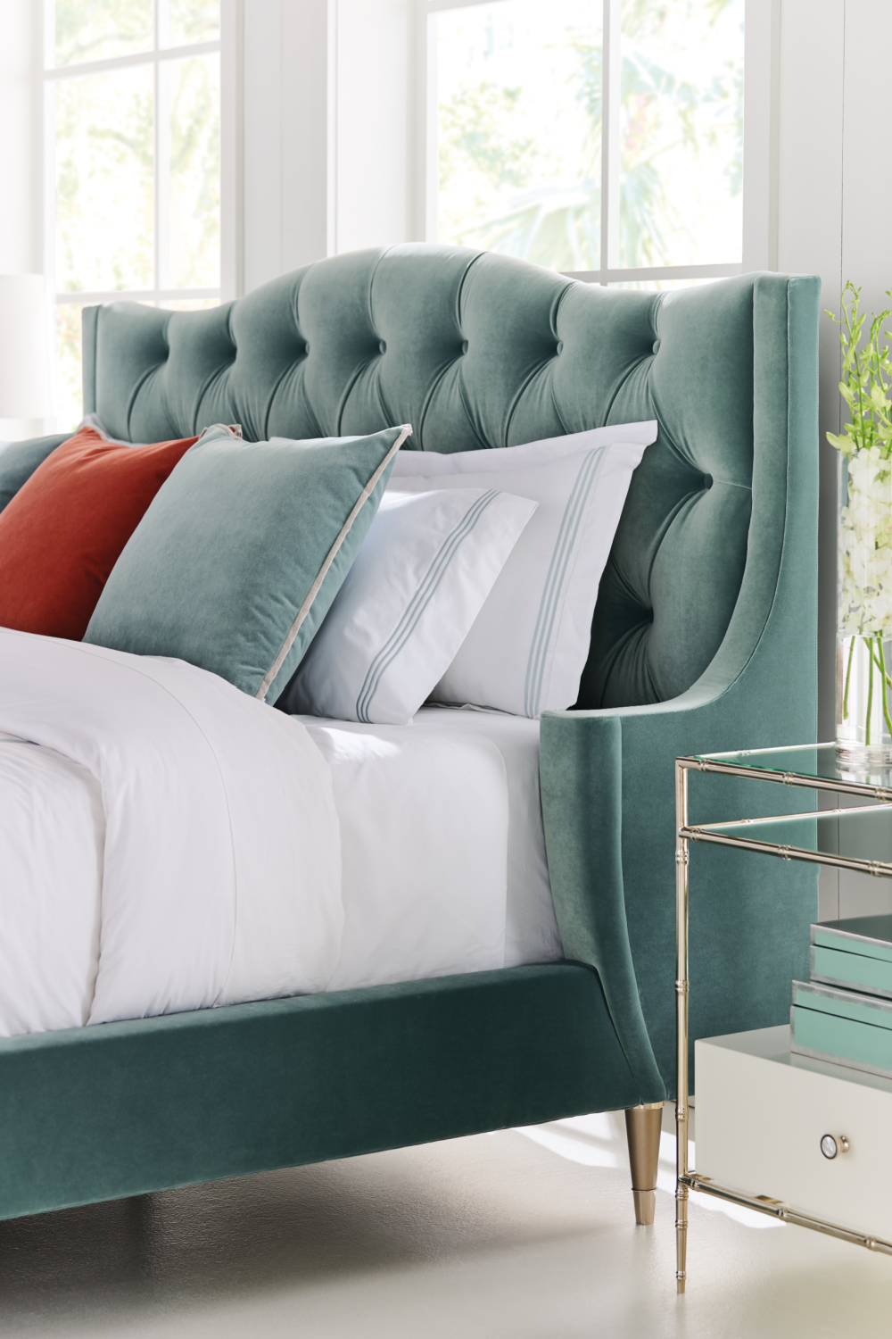 Blue Upholstered Tufted California King Bed | Caracole Do Not Disturb | Caracole.eu.com