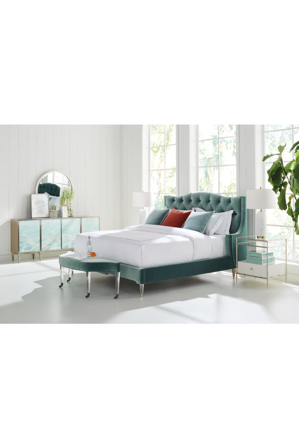 Blue Upholstered Tufted California King Bed | Caracole Do Not Disturb | Caracole.eu.com