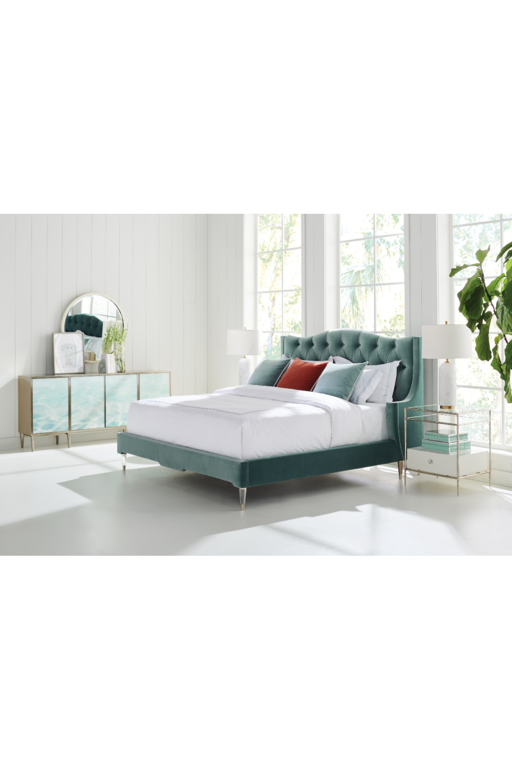 Blue Upholstered Tufted California King Bed | Caracole Do Not Disturb | Caracole.eu.com