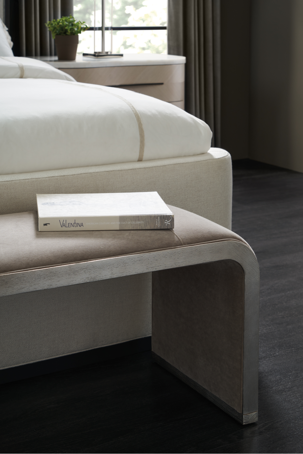 Taupe Velvet Bench | Caracole Traverse | Caracole.eu.com