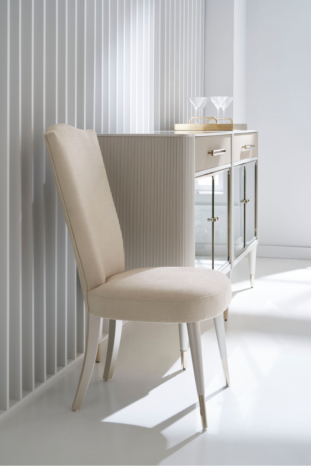 White Camel-Back Side Chair | Caracole Cherub | Caracole.eu.com
