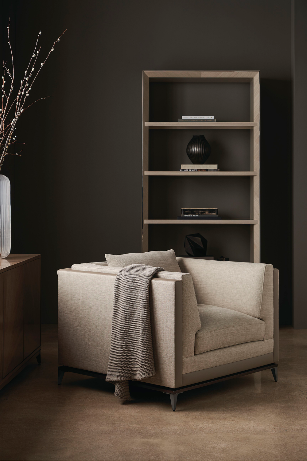 Bronze Glass Shelf Bookcase | Caracole High Rise | Caracole.eu.com