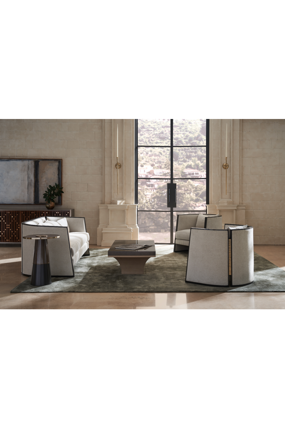 Bronze Glass Pedestal Side Table | Caracole Aperture | Caracole.eu.com