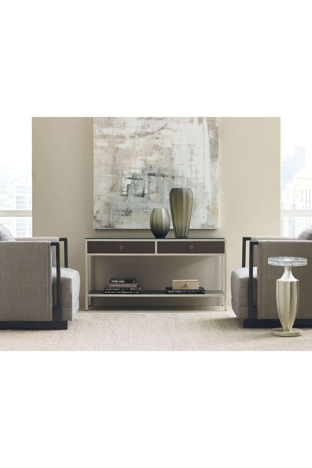 Taupe Fluted Accent Table | Caracole Just A Little Jazz | Caracole.eu.com
