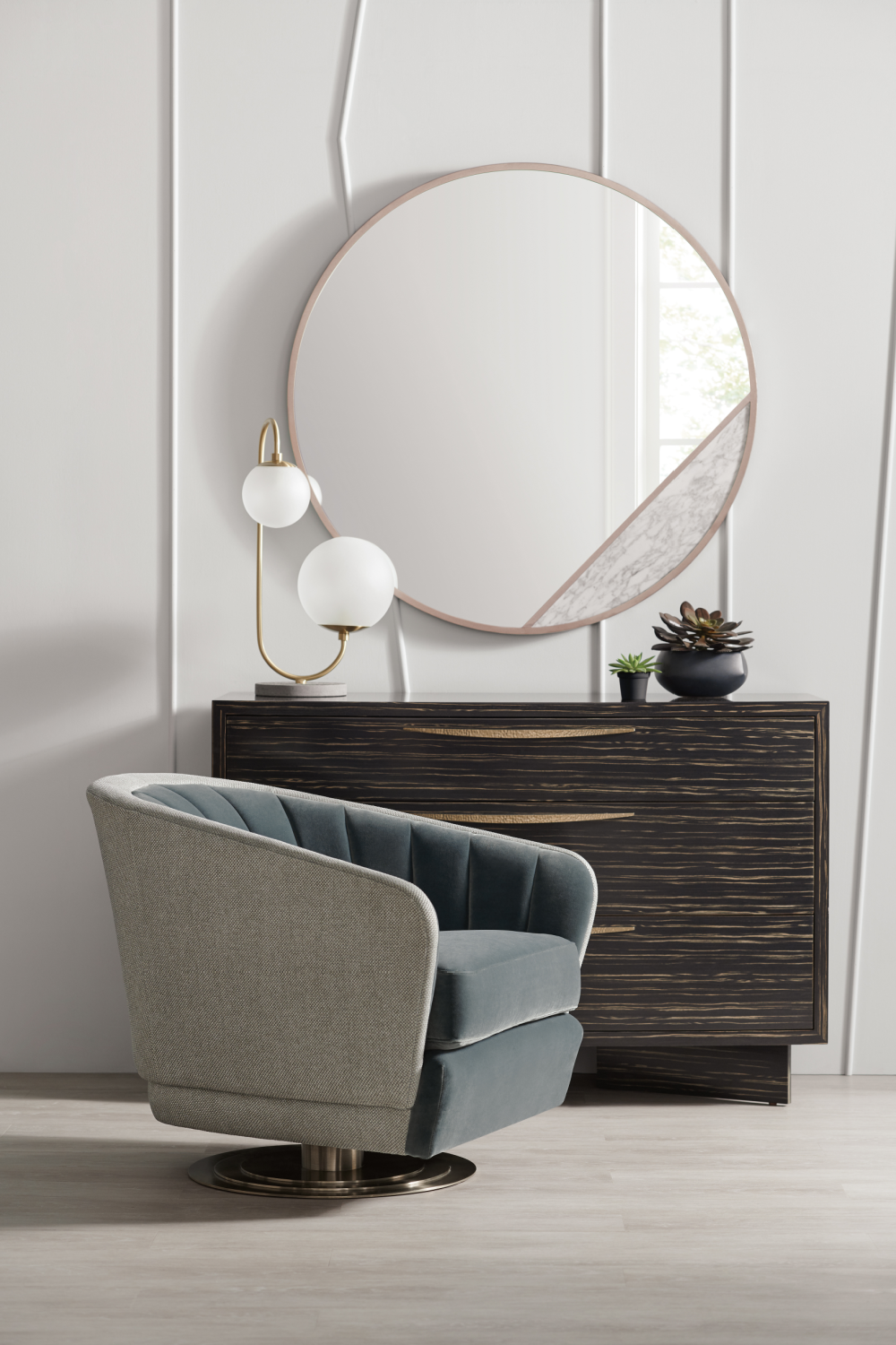 Chanelled Turquoise Swivel Chair | Caracole Concentric | Caracole.eu.com