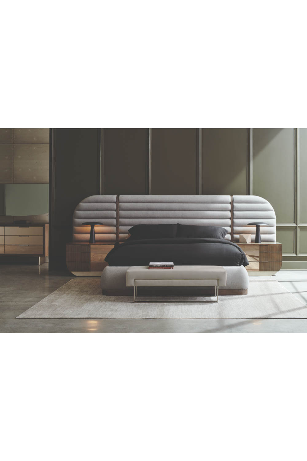 Gray Velvet Modern Bench | Caracole La Moda | Caracole.eu.com