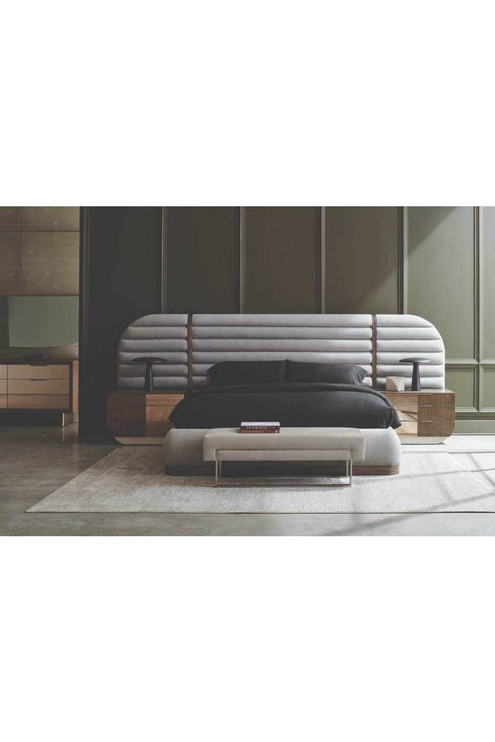 Gray Velvet Modern Bench | Caracole La Moda | Caracole.eu.com