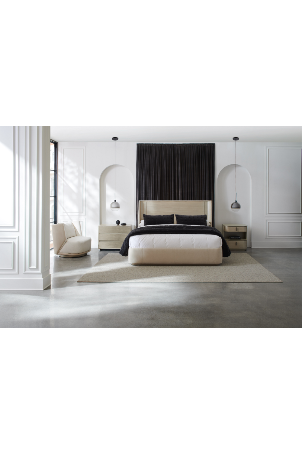 Beige Suede Platform Bed | Caracole Da Vita | Caracole.eu.com