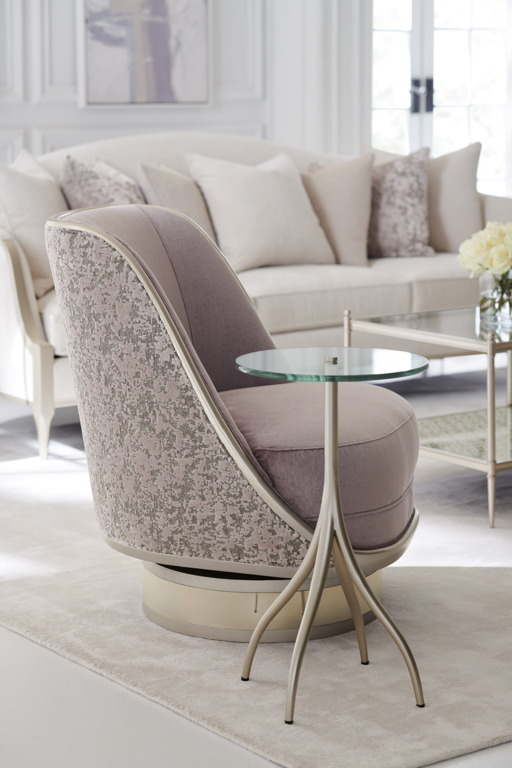 Gray Velvet Swivel Chair | Caracole Go For A Spin | Caracole.eu.com