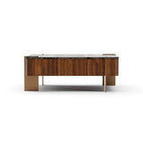 Walnut Square Stone Top Coffee Table | Caracole Altura