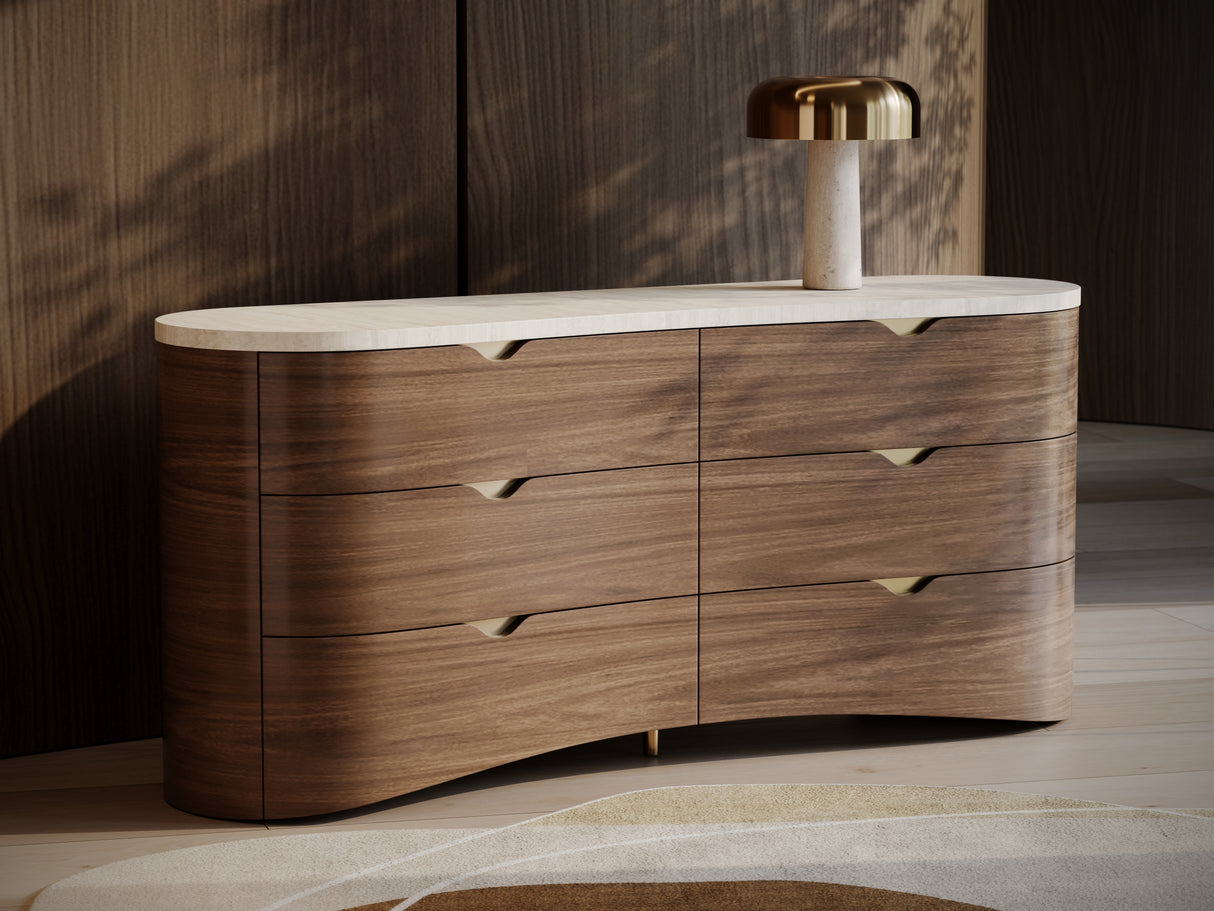 Travertine Top 6-Drawer Dresser | Caracole Fleur