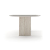 Travertine Pedestal Rectangular Dining Table | Caracole Overlap