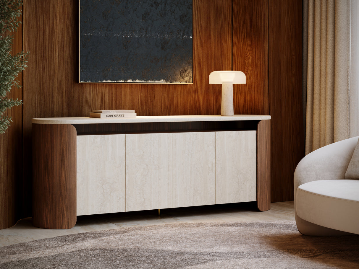 Travertine 4-Door Open Sideboard | Caracole Fleur