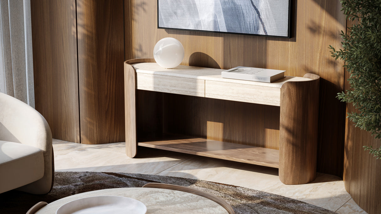 Travertine 2-Drawer Console Table | Caracole Fleur